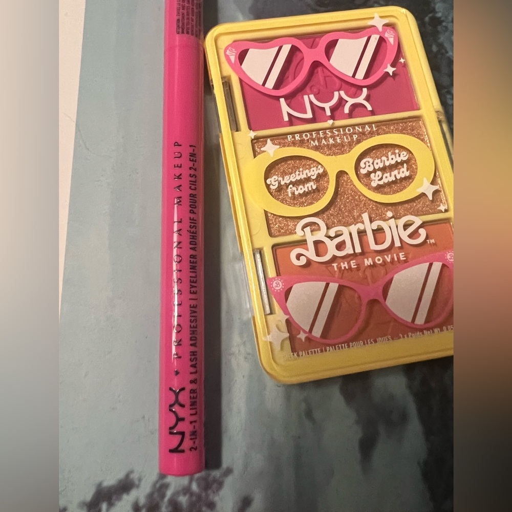 NYX Professional Makeup Barbie 
Cheek Palette  and black jumbo lash liner